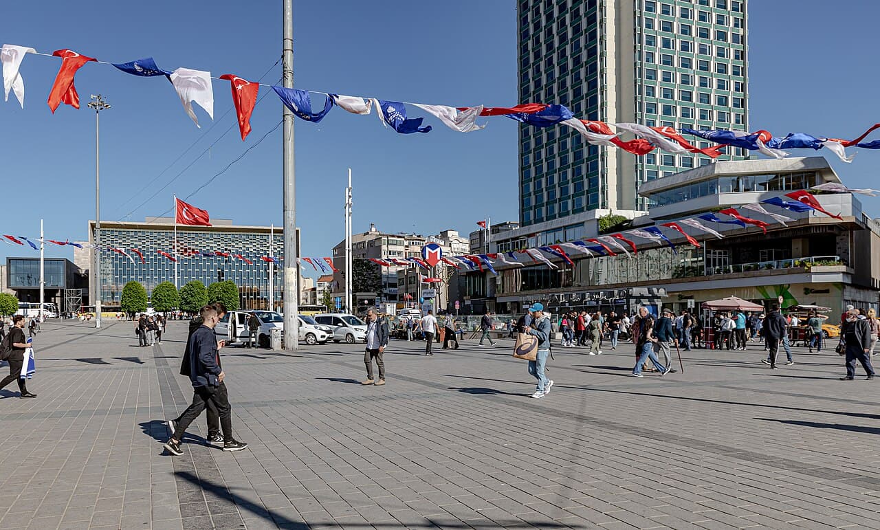 Taksim Square with the metro entrance and the streets toward Talimhane, where the cheap hotels near Taksim cluster